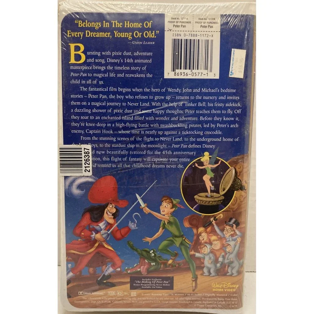 Peter Pan VHS 45th Anniversary Limited Edition (1998, Sealed) Disney Masterpiece